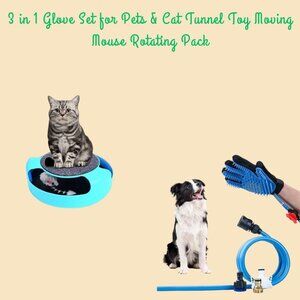 3 in 1 Glove Set for Pets Brush & Cat Tunnel Toy Moving Mouse Pack1 Combo Pack